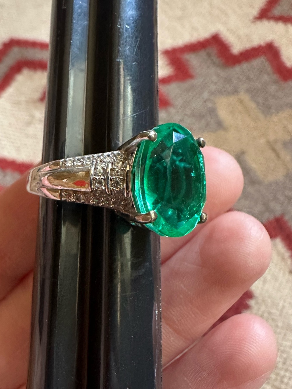 D'Joy Emeraldine Triplet Quartz & White Zircon Solitaire Ring Sterling Silver